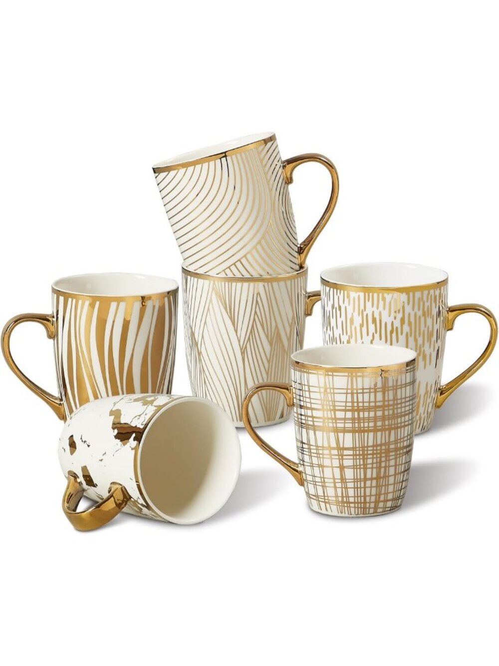Luxury Gold-Plated Ceramic Coffee Mugs Set of 6 - 18oz for Latte, Tea & Cocoa